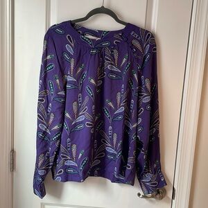 LOFT Purple Blouse with Leaf Pattern